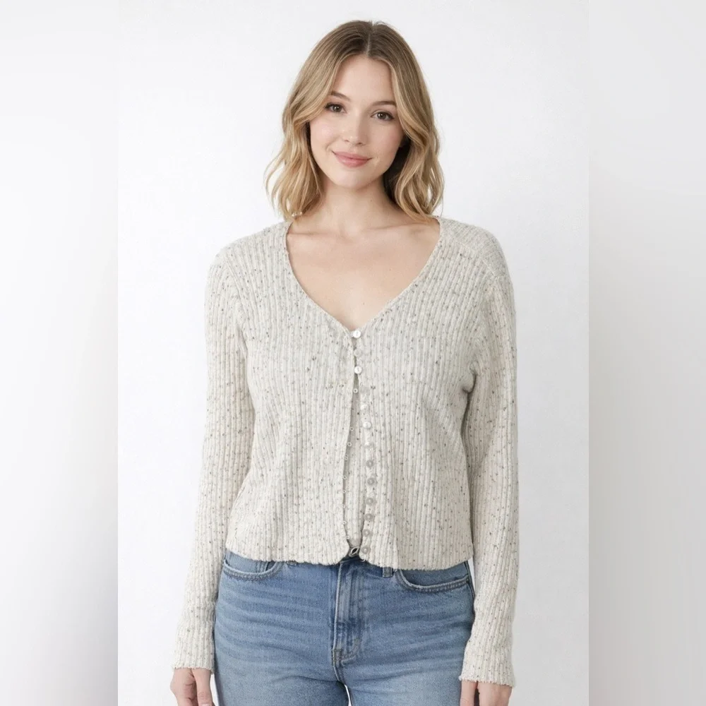 Cream w Brown Specks Button Down Cardigan sz S/M